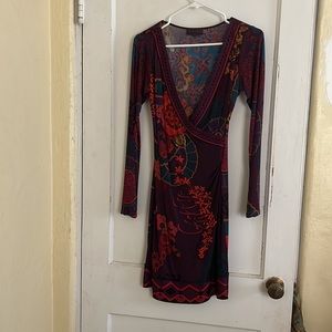 Hale Bob - long sleeve dress, 100% silk, nice stretch to the dress. Size XS